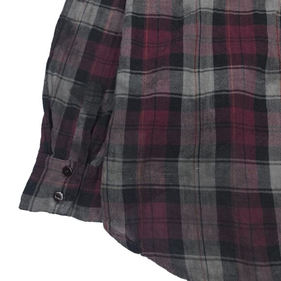 ENZA COSTA Hi Lo Top Plaid Button Down Plaid Minimal Grunge Hipster Boho Indie - Picture 8 of 11